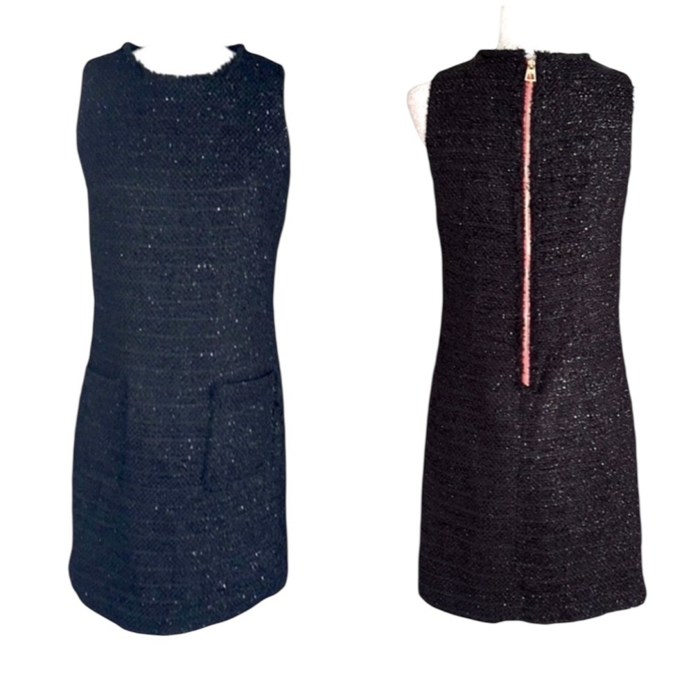 LN Sail to Sable Black Metallic Sequin Tweed Sleeveless Shift Mini Dress - 2